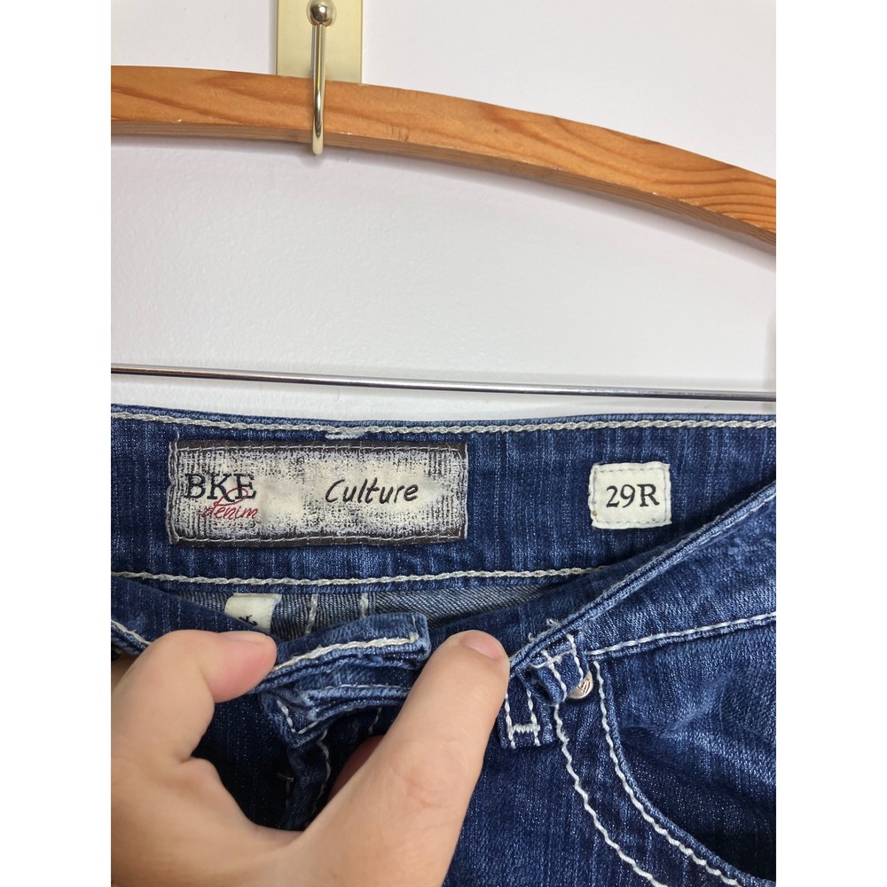BKE Culture Bootcut Jeans Womens 29R Blue Excellent Contrast Stitch Distressed - Picture 3 of 9